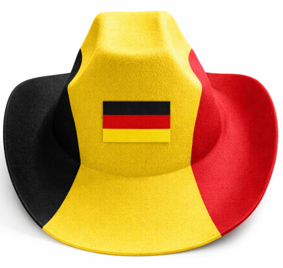 Colorful hat with a flag patch on a white background