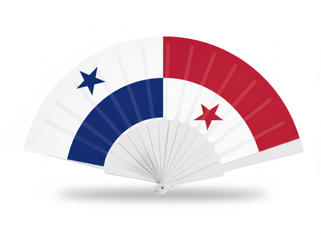Panama folding hand fan in country colors