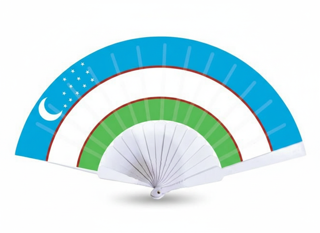 Uzbekistan folding hand fan in country colors